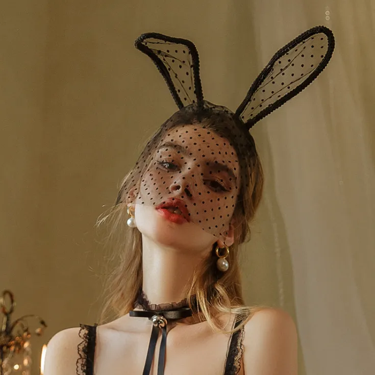 セクシー 夜の営み マンネリ解消 メッシュ ドット柄 ヘアバンド コスプレ ベール