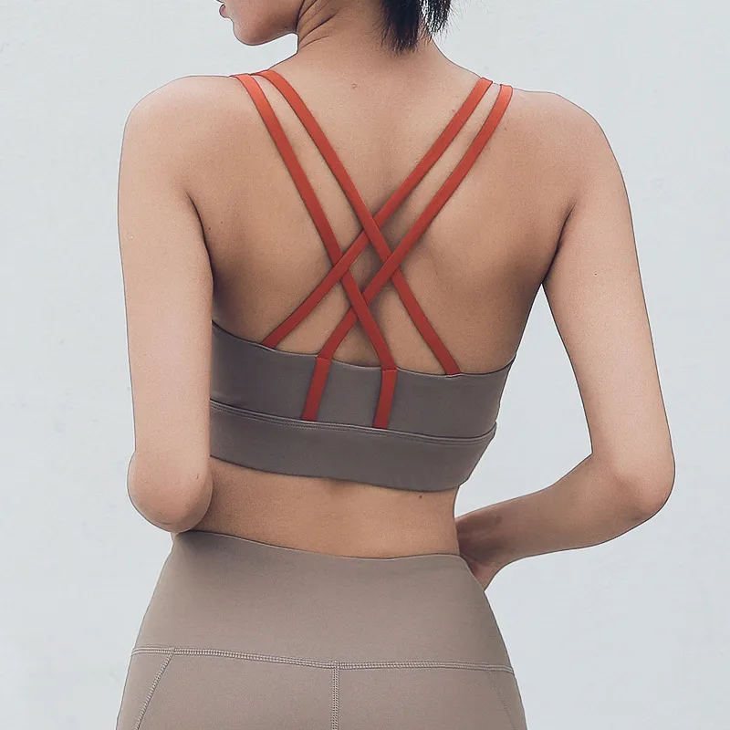 フィット感 サポート クロス 配色 ジョギング スポーツウェア ヨガブラ