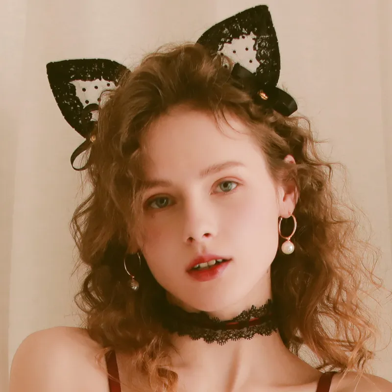 スウィート 可愛い猫耳 フェザー  ふわふわ レース レトロ 飾り カチューシャ
