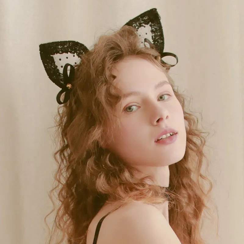 スウィート 可愛い猫耳 フェザー  ふわふわ レース レトロ 飾り カチューシャ