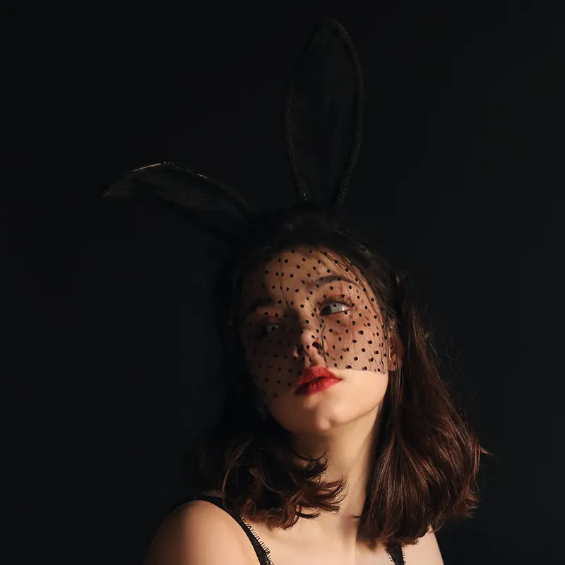 セクシー スケスケ ドット柄 バニーガール コスプレ ベール カチューシャ