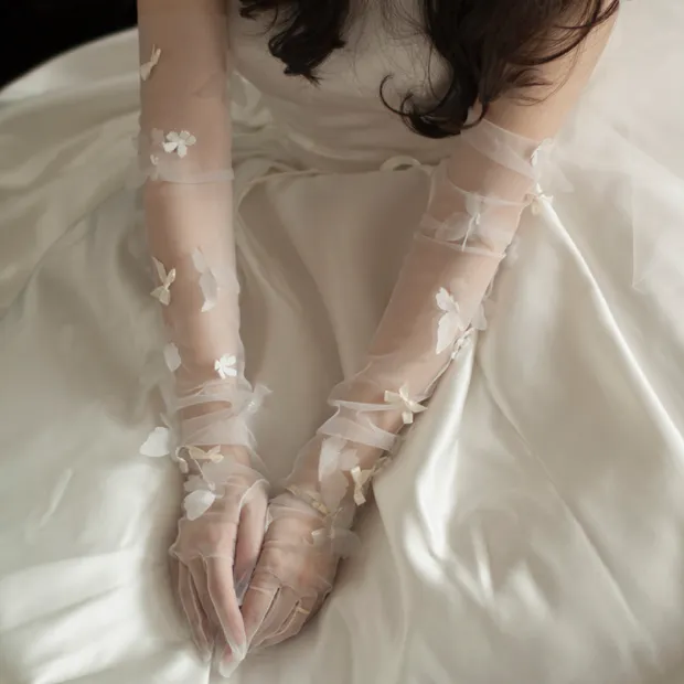 夢幻 蝶々 メッシュ 透け透け 総レース オシャレ ウェディング  手袋
