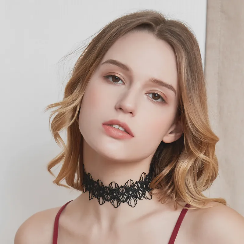 レトロ おしゃれ レース 無地 透かし彫り 写真 セクシー チョーカー