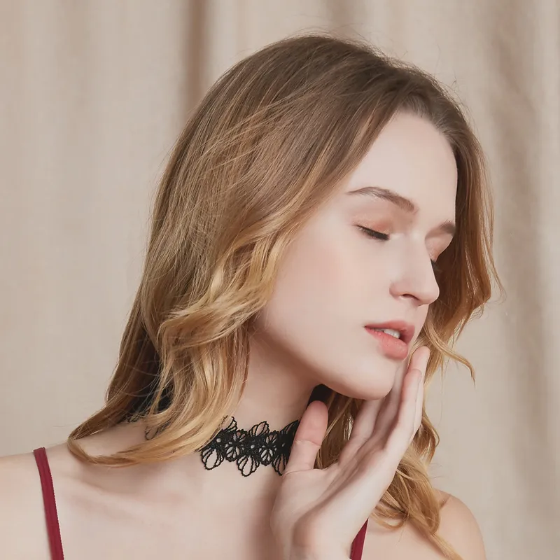 レトロ おしゃれ レース 無地 透かし彫り 写真 セクシー チョーカー