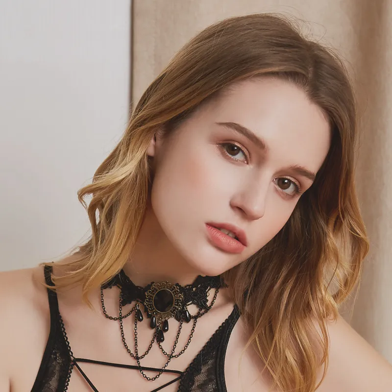 ゴシック式 レース 宮廷 フリンジ 写真 チェーン セクシー チョーカー