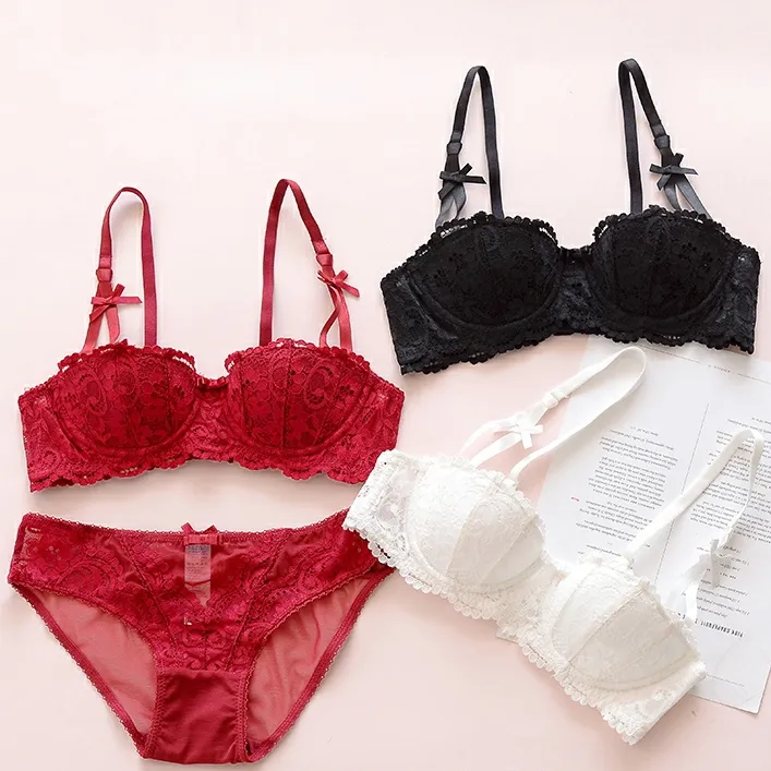 バストアップ 美胸 盛れる A-Cカップ セクシー ワイヤー入り 1/2カップ 超盛り ブラ・ショーツセット
