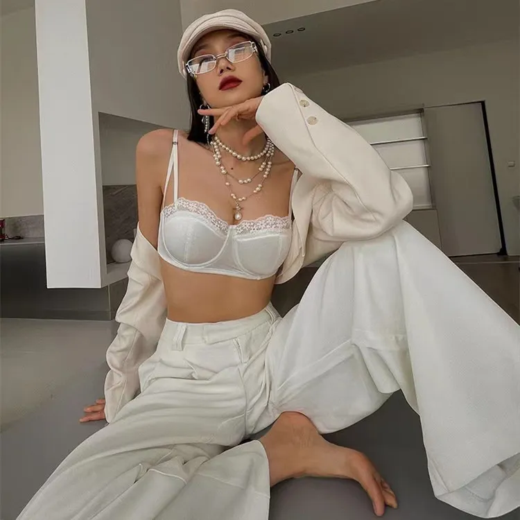 フランス式 レース 盛り谷間 ワイヤー入り A-Cカップ 盛れる 薄手 中心に寄せ ブラ・ショーツセット