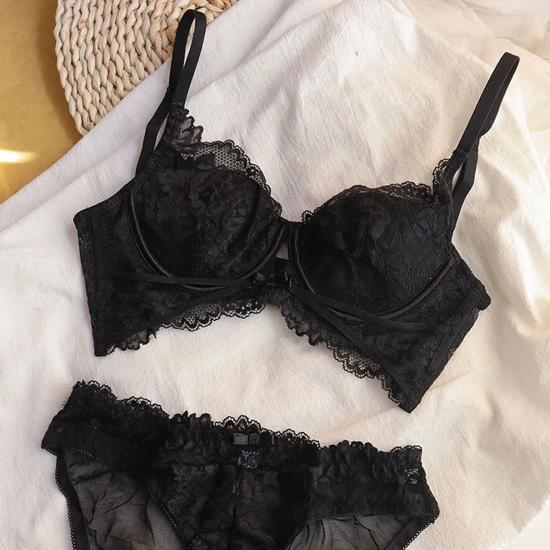 高級感 エレガント レース B-Eカップ 華奢 ワイヤー入り 補正 育乳 ブラ・ショーツセット