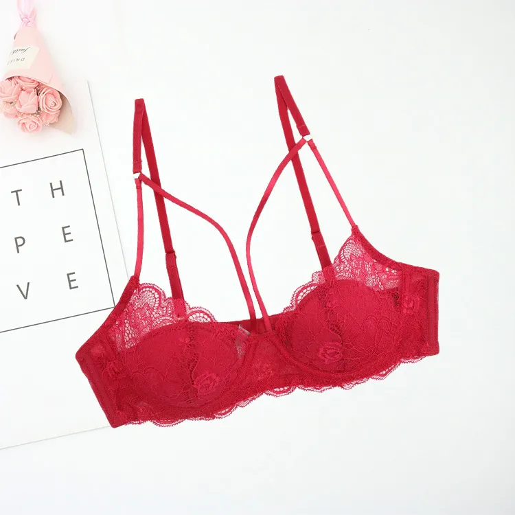 スウィート レース 交差 透かし彫り ワイヤー入り 超薄め A-Cカップ ホールド ブラ・ショーツセット
