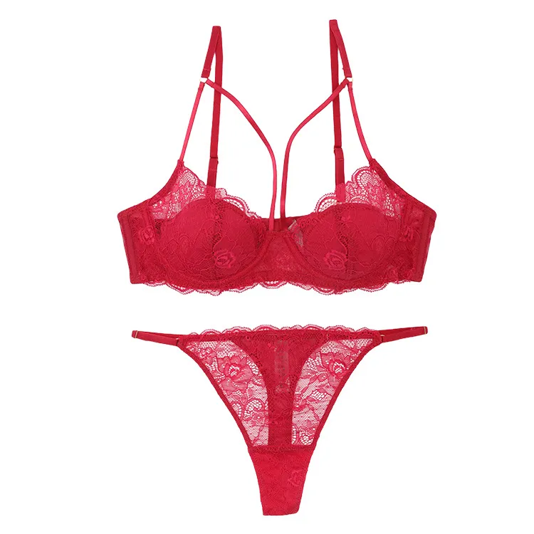 スウィート レース 交差 透かし彫り ワイヤー入り 超薄め A-Cカップ ホールド ブラ・ショーツセット