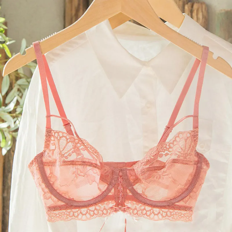 スウィート レース 超薄め 透け透け ワイヤー入り A-Eカップ リボン付き ブラ・ショーツセット