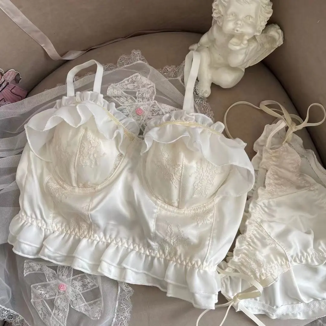 お姫様風 レース 刺繍 ワイヤー入り 補正 脇高 単品注文 A-Cカップ ガーリッシュ ブラ・ショーツセット