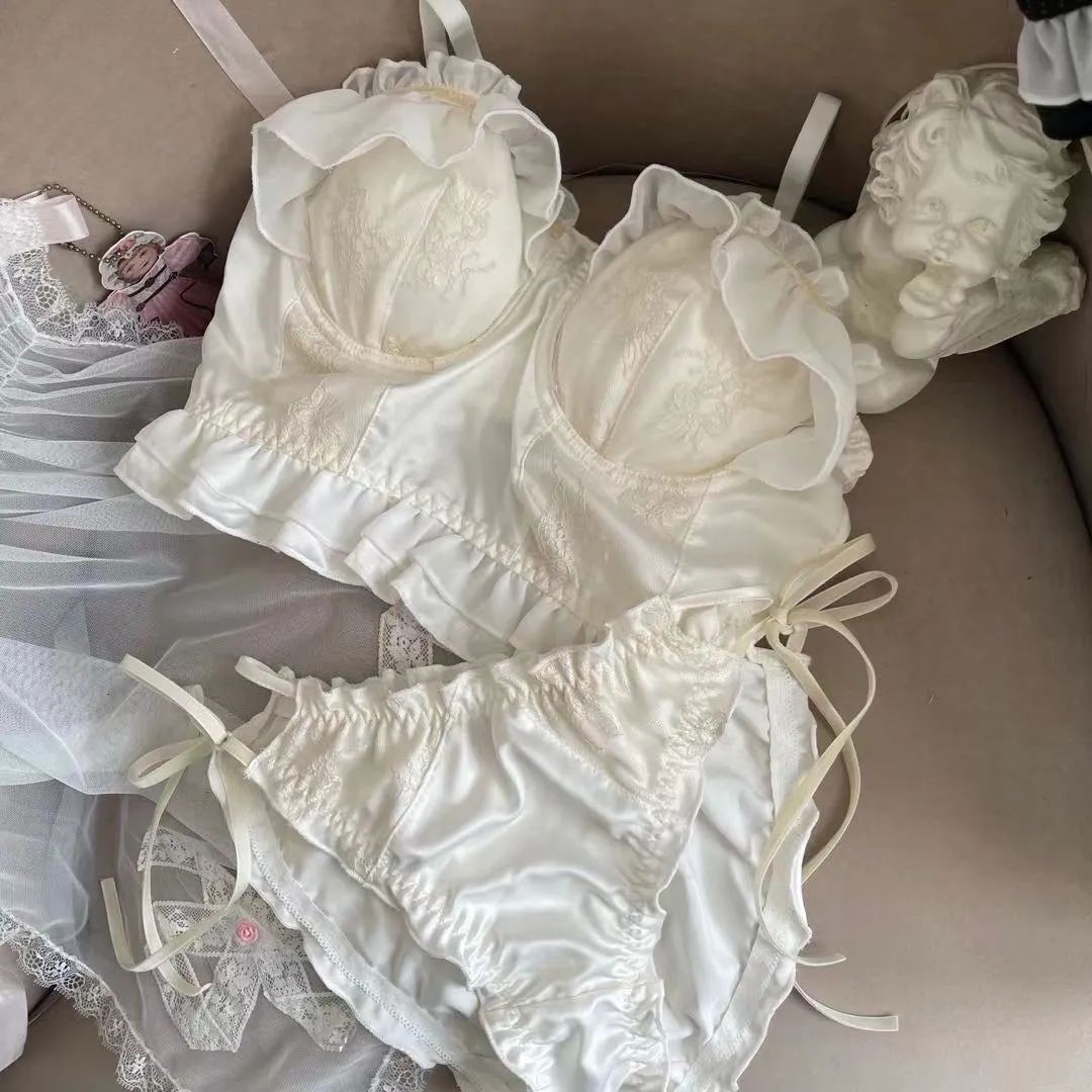 お姫様風 レース 刺繍 ワイヤー入り 補正 脇高 単品注文 A-Cカップ ガーリッシュ ブラ・ショーツセット