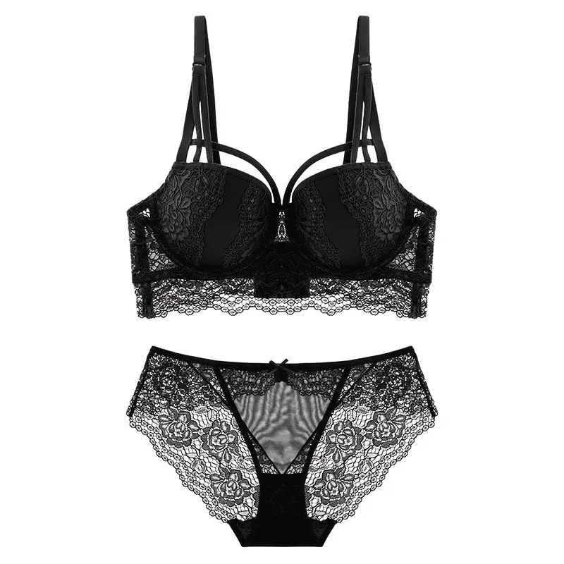 フェミニン A-Cカップ レース 透かし彫り ワイヤー入り ハミ肉ゼロ 離れ乳改善 ブラ・ショーツセット