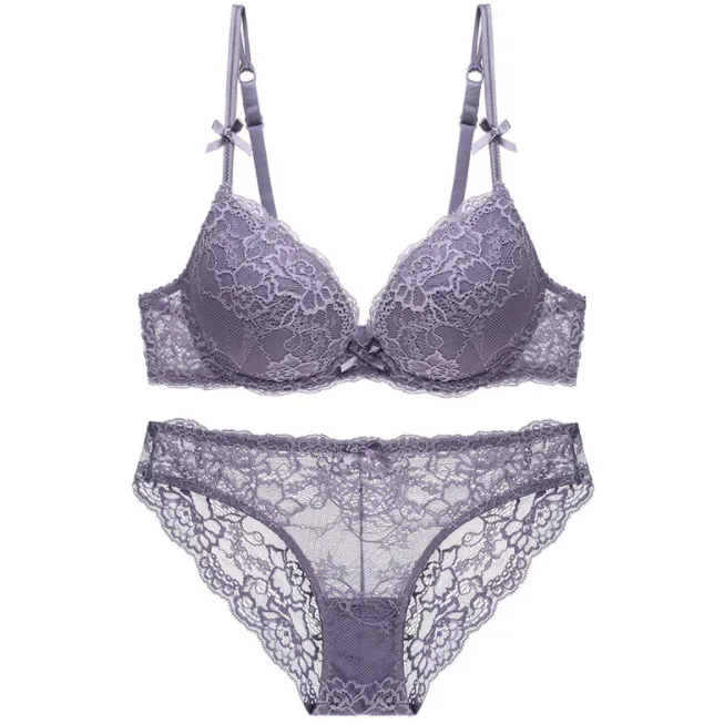 フェミニン レース 盛り谷間 ワイヤー入り A-Cカップ まる胸メーカー 盛れる ブラ・ショーツセット