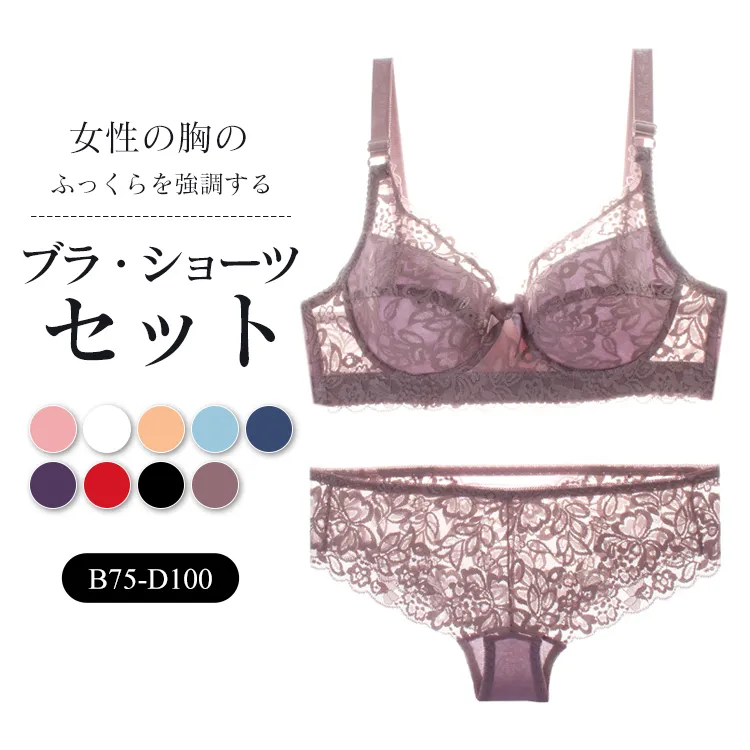 育乳 盛れる A-Dカップ 大きいサイズ レース 後ろホック ワイヤー入り ブラ・ショーツセット
