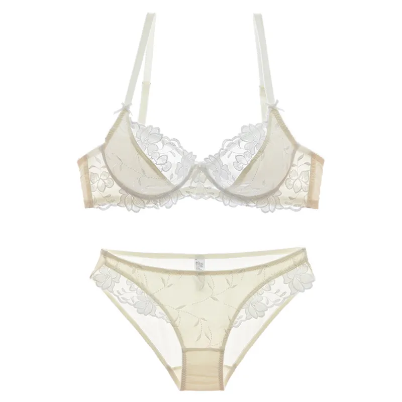 一目惚れ A-Dカップ  セクシー レース ワイヤー入り 大きいサイズ 透け感 ブラ・ショーツセット