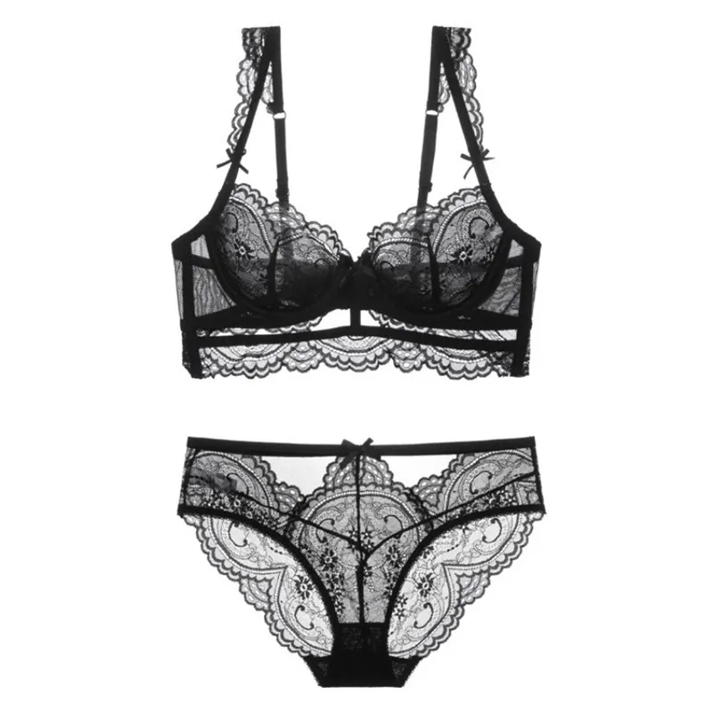 透け感 セクシー ワイヤー入り A-Dカップ 超薄め 魅力アップ まん丸バスト 美乳 ブラ・ショーツセット