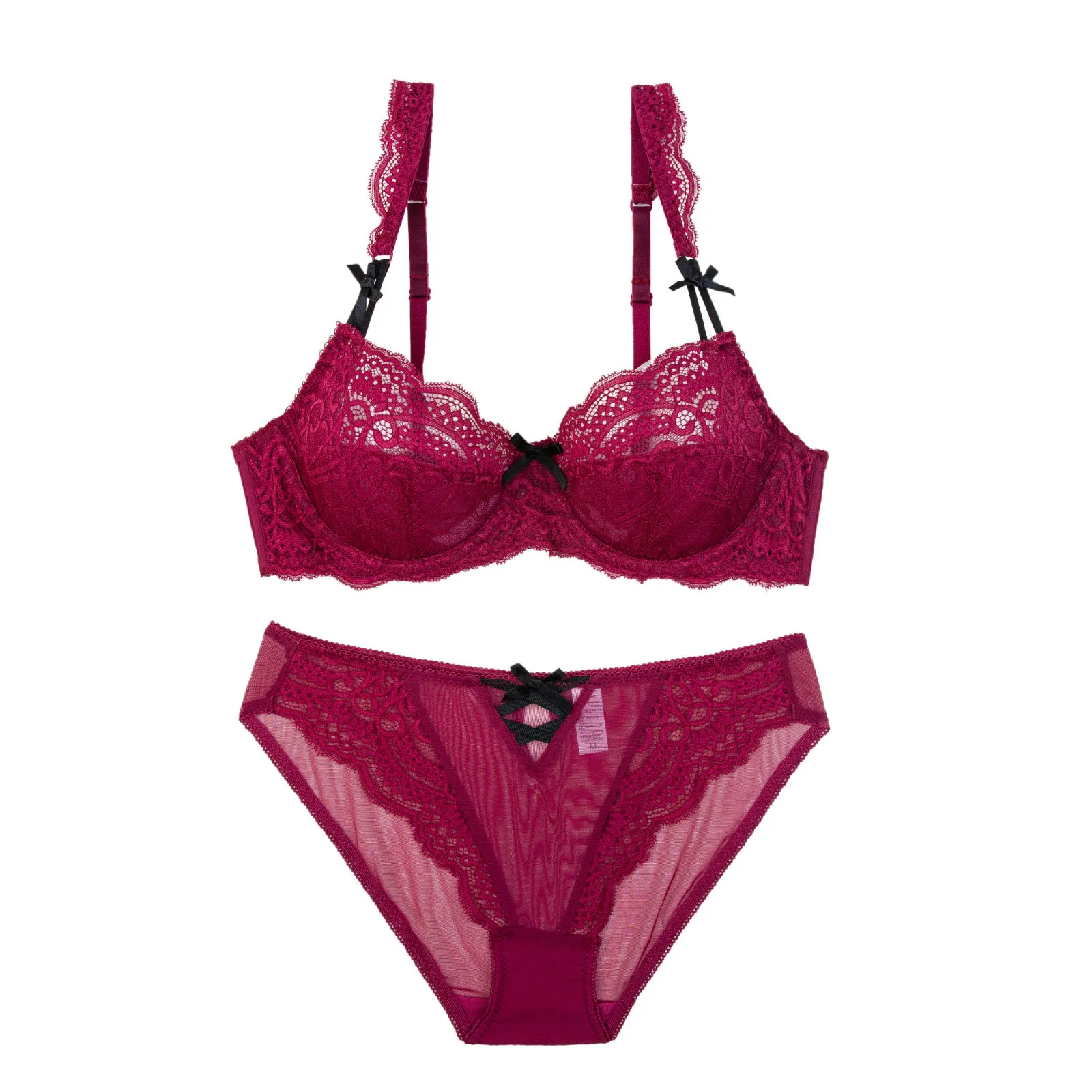 女性大人気 切り替え レース リボン A-Dカップ フェミニン 美谷間 ワイヤー入り ブラ・ショーツセット