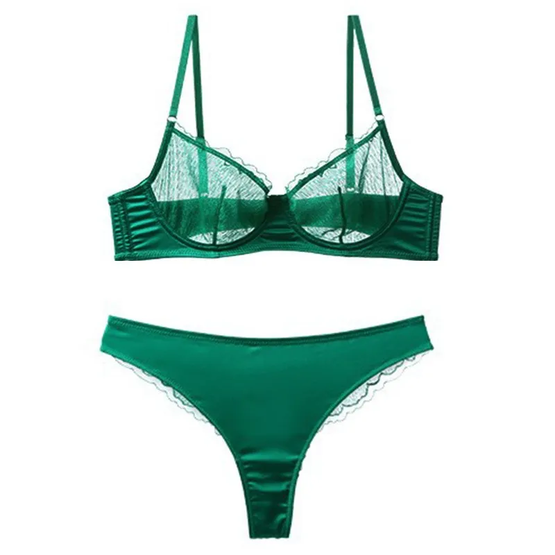 フレンチス セクシー A-Cカップ 超薄手 透け レース 高通気 ワイヤー入り 美胸 ブラ・ショーツセット