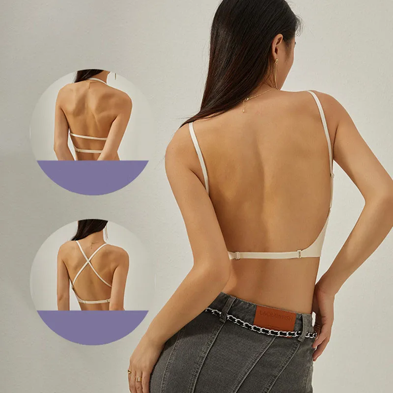 セクシー シームレス 寄せ上げ ワイヤー入り A-Cカップ 全4色 背中魅せ ブラ・ショーツセット