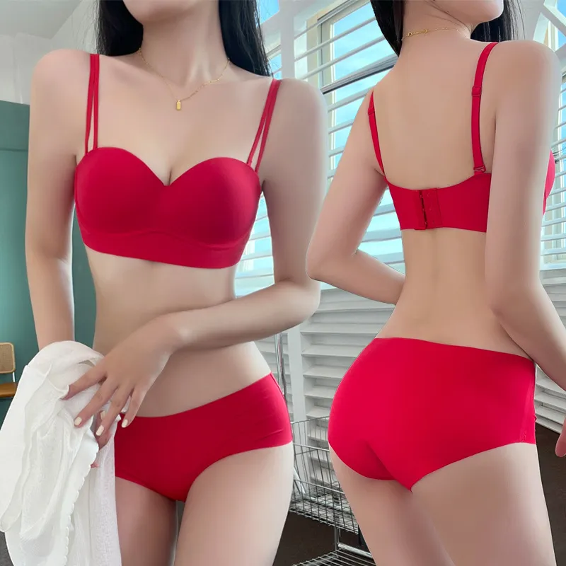 脇スッキリ シームレス ノンワイヤー A-Bカップ 快適なフィット感 美胸 ブラ・ショーツセット