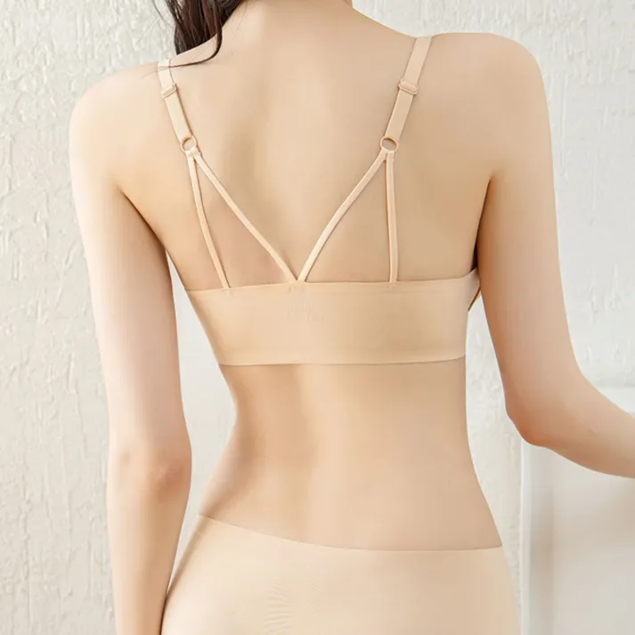 シンプル 脱ぎやすい シームレス フロントホック A-Bカップ ノンワイヤー 背中魅せ ブラ・ショーツセット