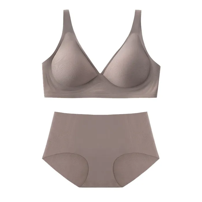 【カラー展開】シンプル シームレス Ⅴネック つけ心地 A-Cカップ ノンワイヤー ブラ・ショーツセット
