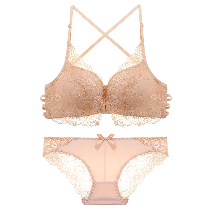 セクシー レース 脇高 フロントホック A-Cカップ ノンワイヤー 脇スッキリ ブラ・ショーツセット