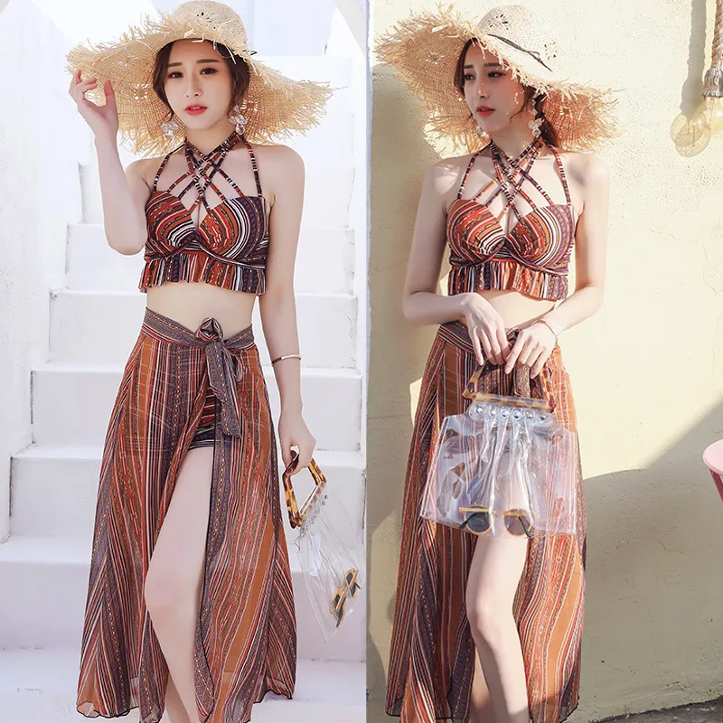 エスニック系 ボウタイ 配色 ハイウエスト 不規則 タンキニ オシャレ ビキニ水着