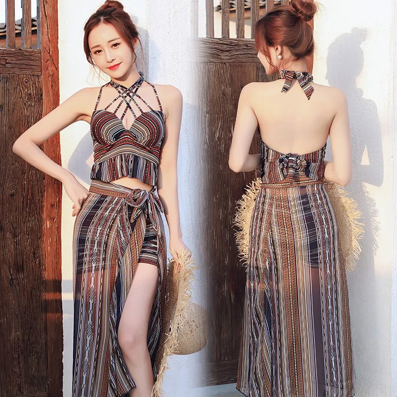 エスニック系 ボウタイ 配色 ハイウエスト 不規則 タンキニ オシャレ ビキニ水着