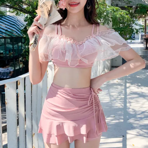 プルオーバー 切り替え ボウタイ 無地 タンキニ水着