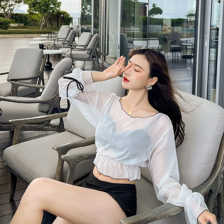 三点セット 体型カバー 着瘦せ 露出控え 日焼け止め 清新 韓国系 タンキニ 可愛い 温泉 プール ビキニ