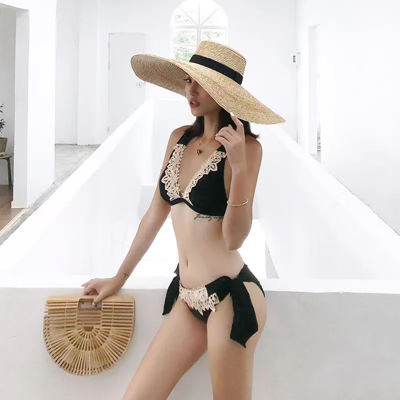 おしゃれ度高め セクシー快適 Vネック レース 配色 ビキニ 水着