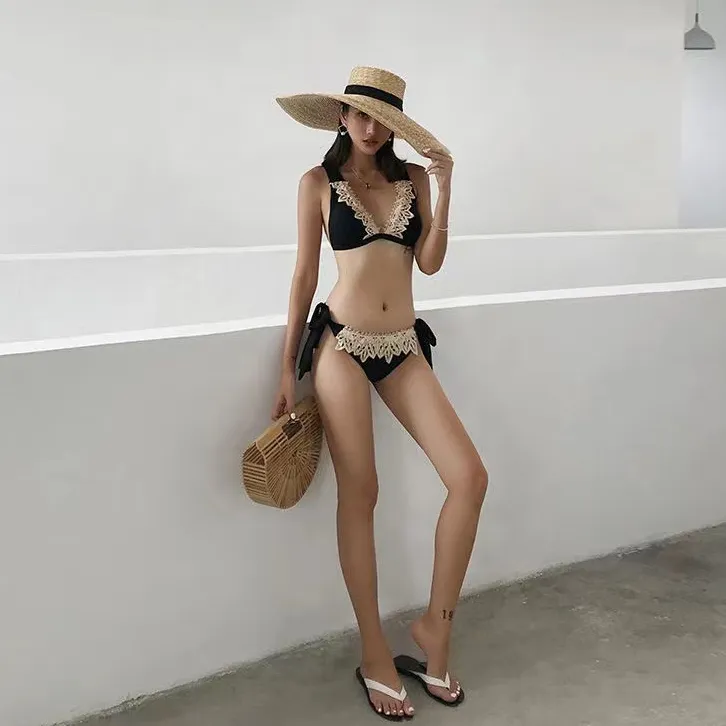 おしゃれ度高め セクシー快適 Vネック レース 配色 ビキニ 水着