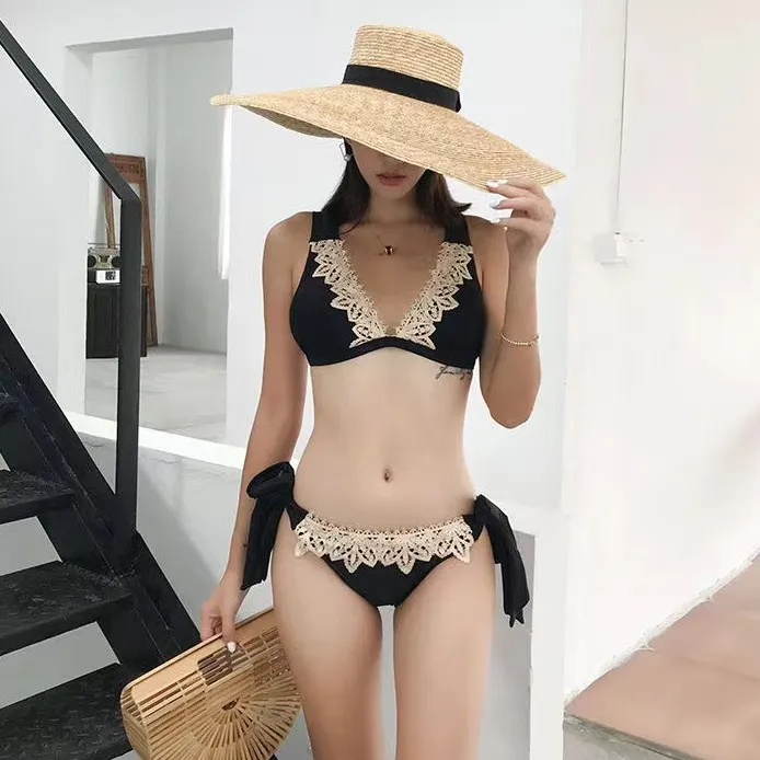 おしゃれ度高め セクシー快適 Vネック レース 配色 ビキニ 水着