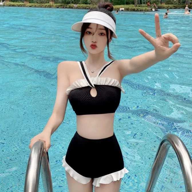 セクシー スウィート 切り替え ホルターネック 体型カバー タンキニ ビキニ水着