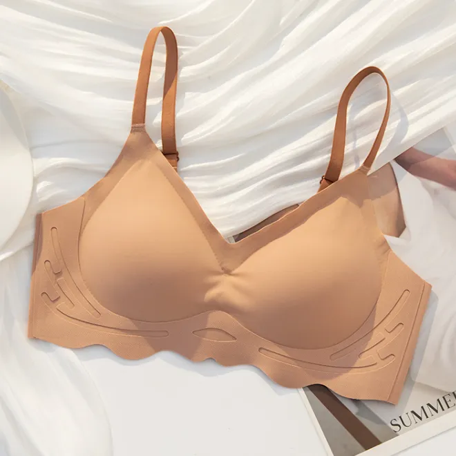 シンプル シームレス A-Cカップ 通気性良い ノンワイヤー 盛れる 美谷間 ブラ・ショーツセット