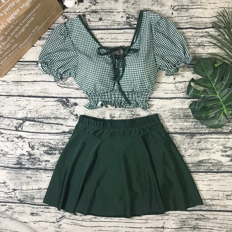 ins超人気 ボウタイ チェック柄 配色 カジュアル 体型カバー ビキニ