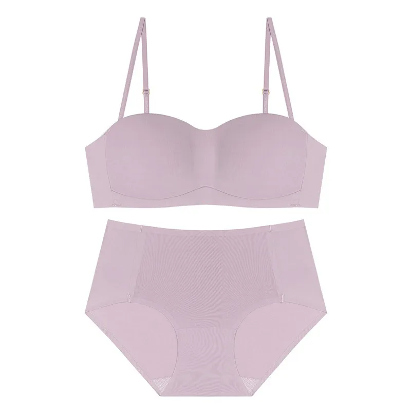 無地 シームレス ノンワイヤー A-Bカップ ナイト用 胸小さく見え 1/2カップ ブラ・ショーツセット