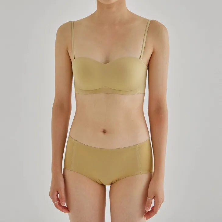 無地 シームレス ノンワイヤー A-Bカップ ナイト用 胸小さく見え 1/2カップ ブラ・ショーツセット