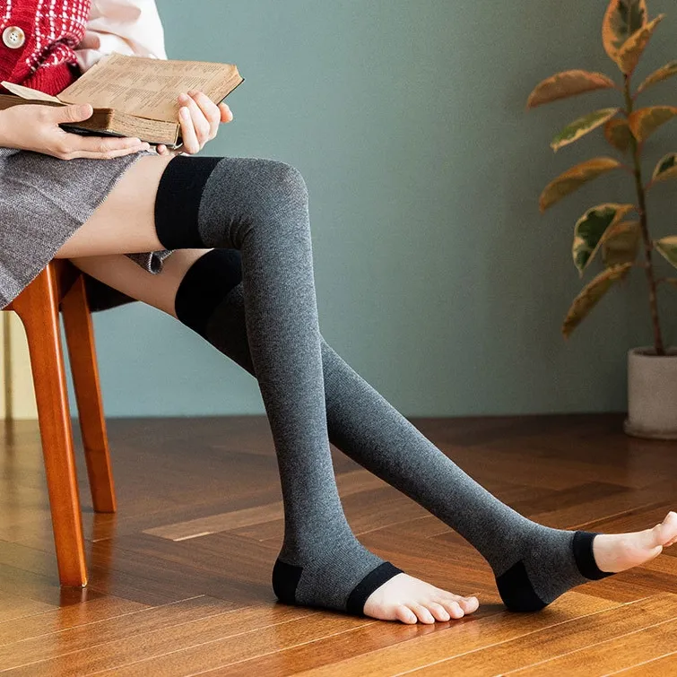 着圧ソックス むくみケア ひざ上 オープントゥ 医療用 多色展開 オシャレ 弾性ストッキング