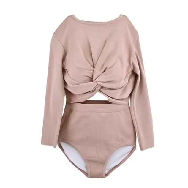 シンプル 韓国風 ギャザー 長袖 タンキニ 体型カバー 日焼け止め 夏 ビキニ