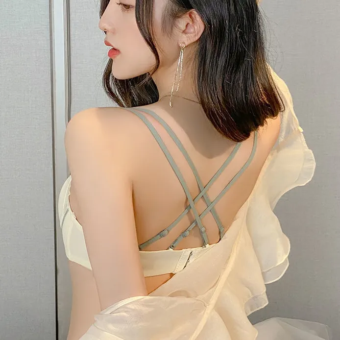 シンプル レース 切り替え シームレス ノンワイヤー A-Bカップ 谷間メイク 盛れる ブラ・ショーツセット