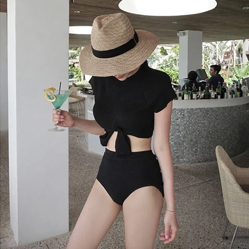 ハイウエスト 体型カバー プルオーバー 無地 半袖 タンキニ ビキニ