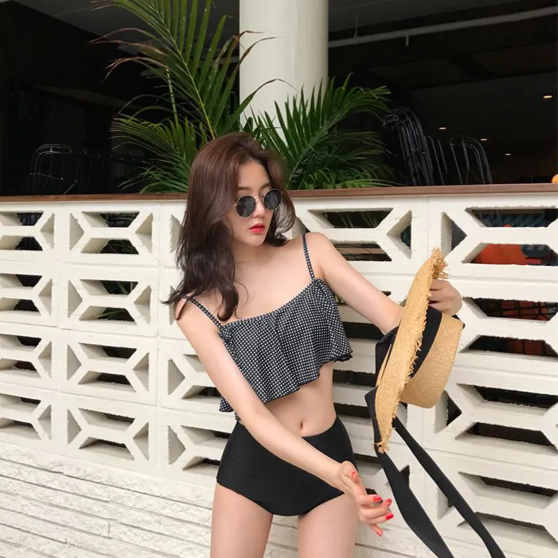 INS大人気 チェック柄 ハイウエスト 配色 フリル飾り タンキニ パッドあり ビキニ