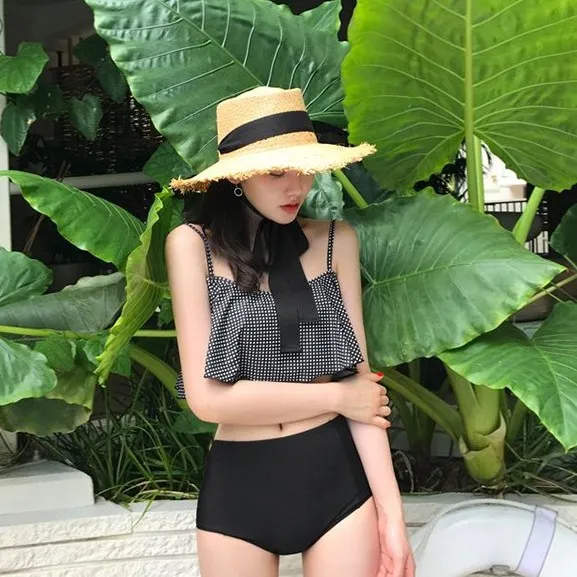 INS大人気 チェック柄 ハイウエスト 配色 フリル飾り タンキニ パッドあり ビキニ