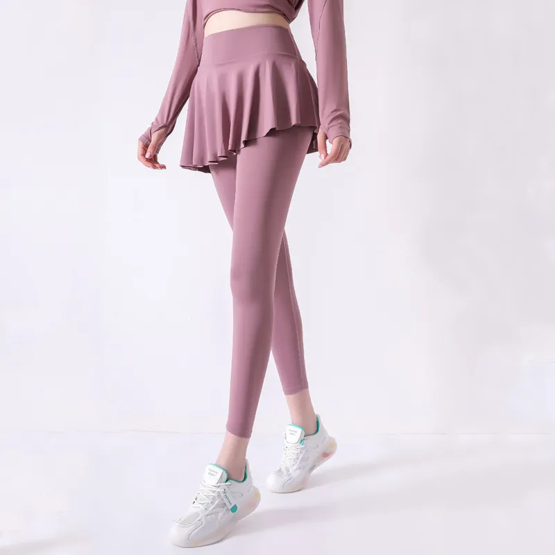 【一体型】定番シンプル ファッション アンクル丈 スカート レディース おしゃれ 速乾 ヨガパンツ