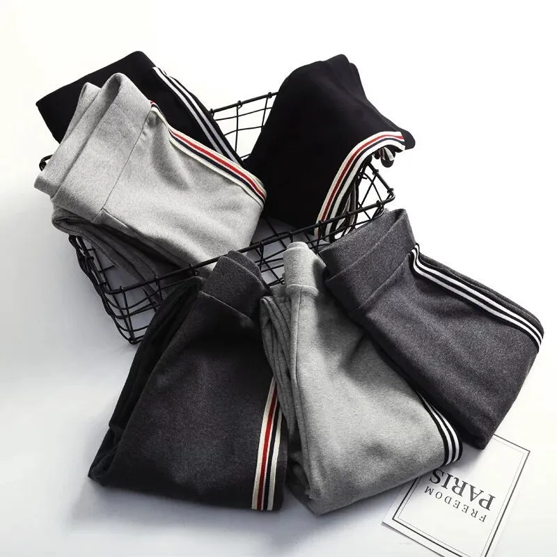 カジュアル 伸縮性あり 防寒 通気性良い ストライプ柄 着痩せ効果良い スポーツ タイツ