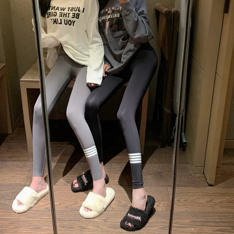 スポーツ風 着痩せ ボーダー 通気性良い ハイウエスト 耐久性 脚長効果 スポーツ タイツ